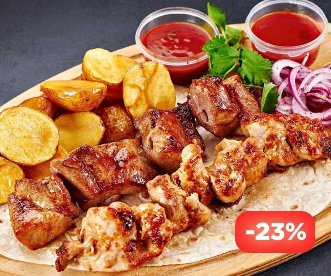 КОМБО Хочу шашлык на 2х Шашлык из свинины, Шашлык из курицы с молодым картофелем